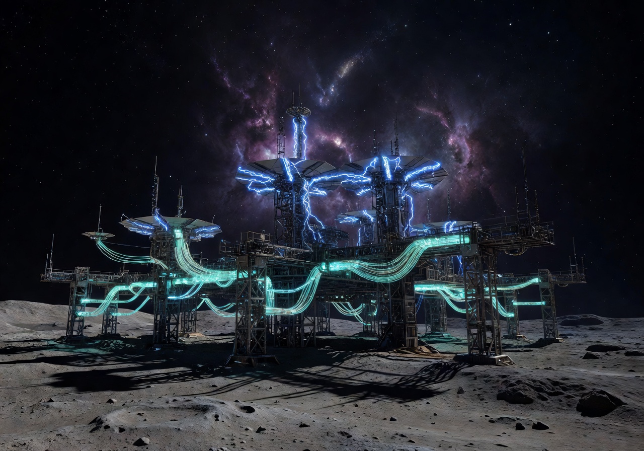 Interstellar communication array glowing in the dark