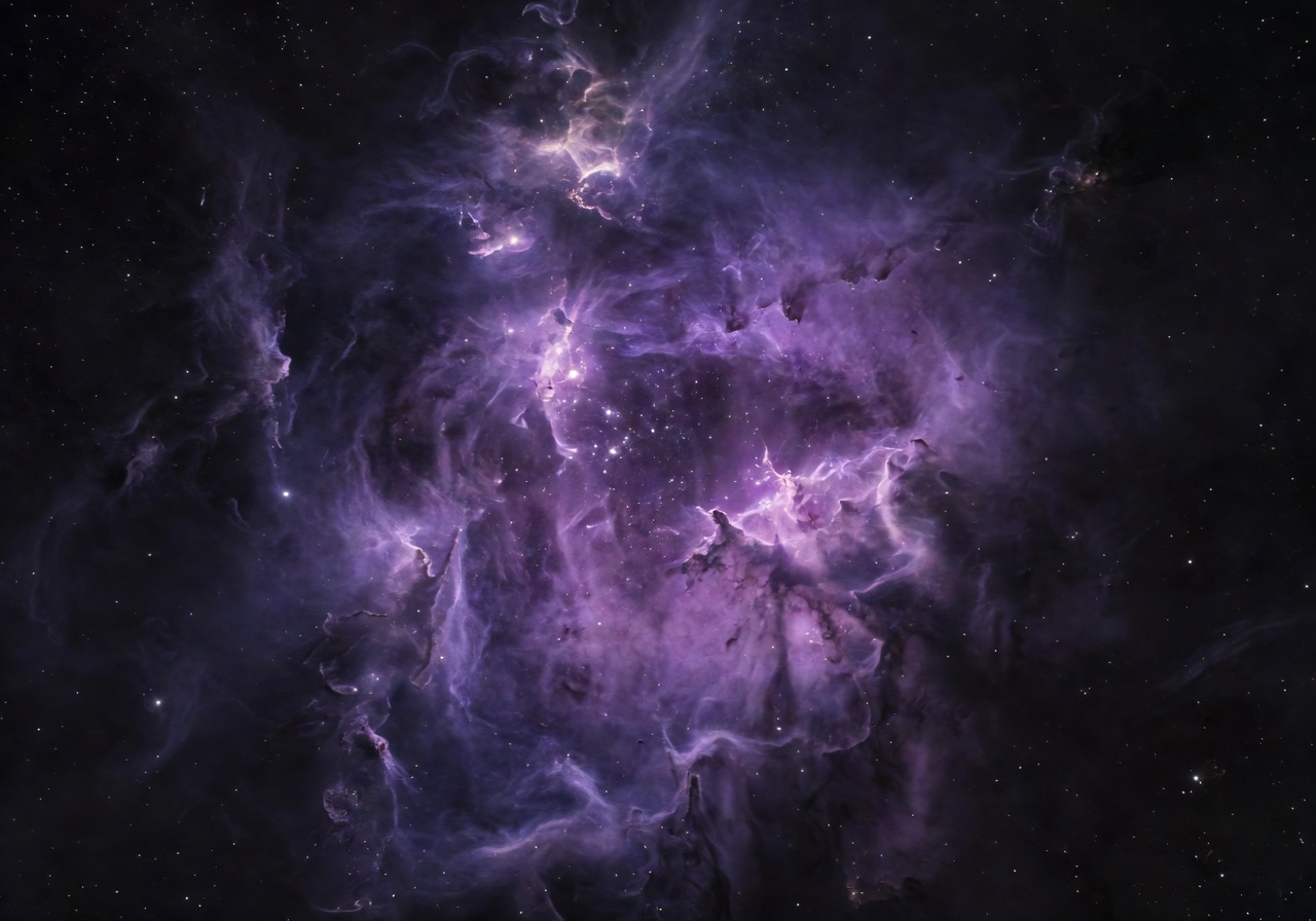 Glowing purple nebula cluster alpha in deep space